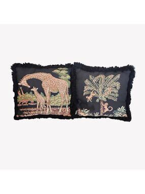 Safari Animal Accent Pillows Giraffe Monkey Black Tapestry 16" Ashford Court